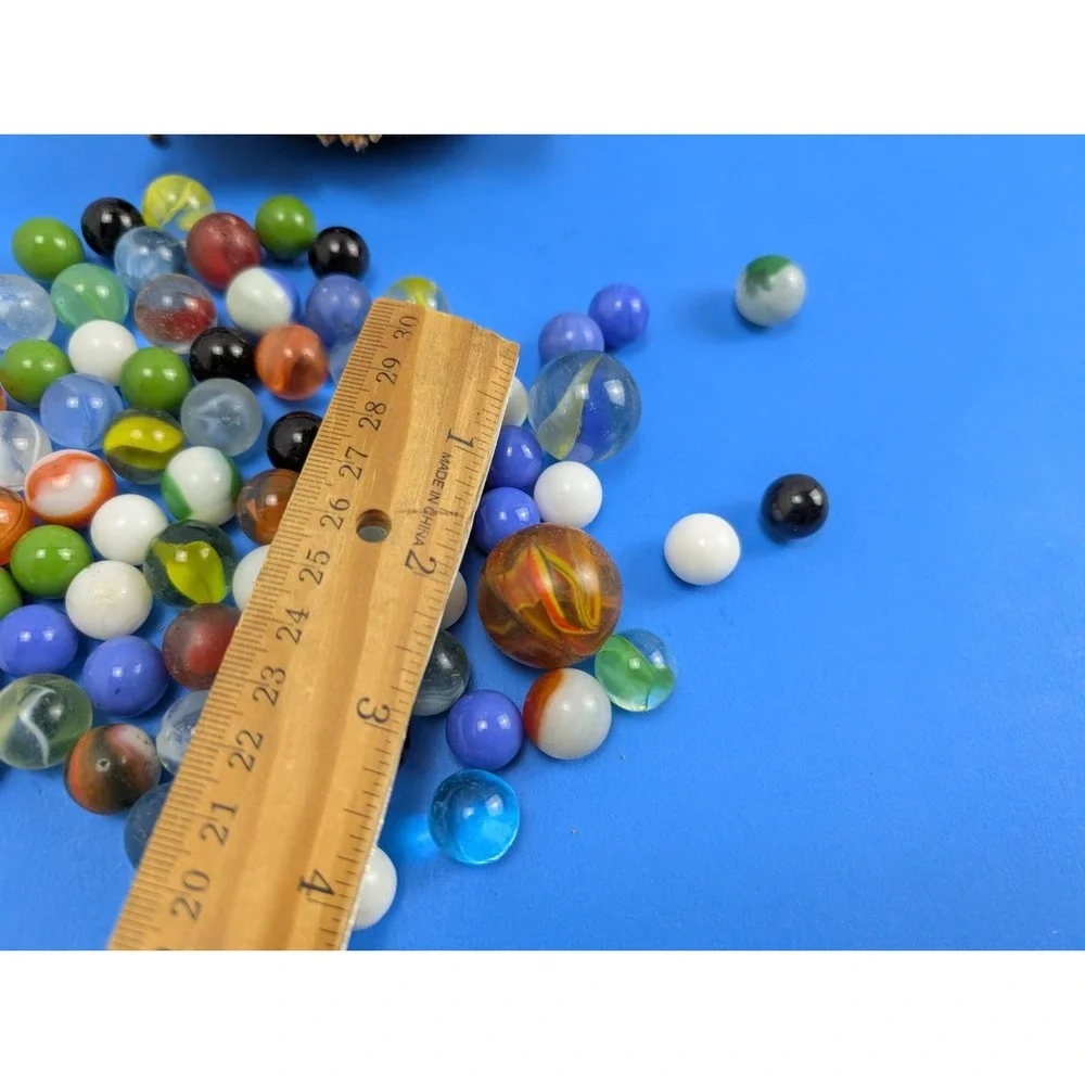 Vintage Bag of 75 Old Marbles Assorted Colors with Suede Leather Pouch